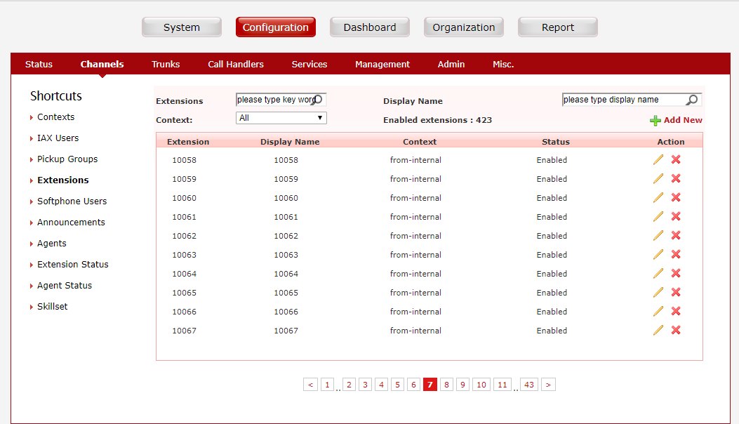 SkyPBX web console